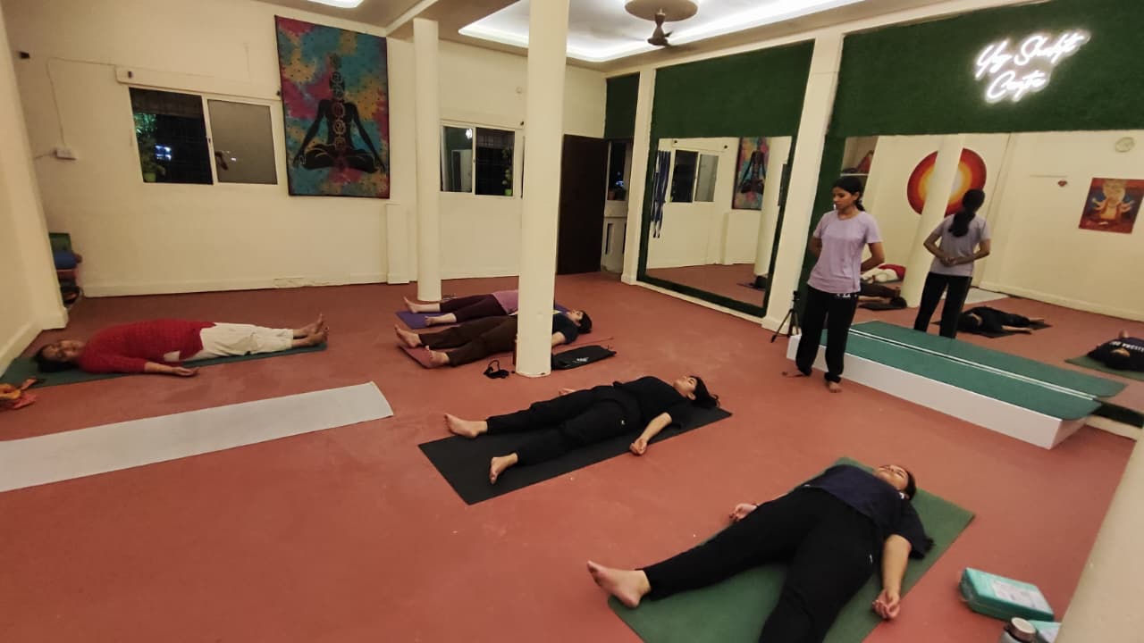 Yoga class in session - Savasana practice